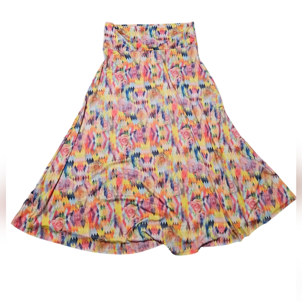 Lularoe Maxi Skirt A-Line Large Waist Fold Waist Band Floral Size 3XL